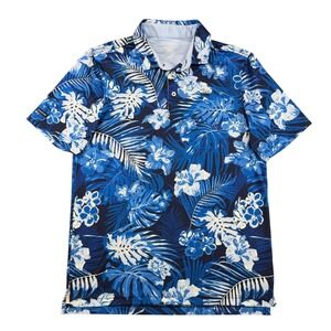 Good Good Golf Polo Mens Small Blue Tropical Floral Palm Performance Shirt